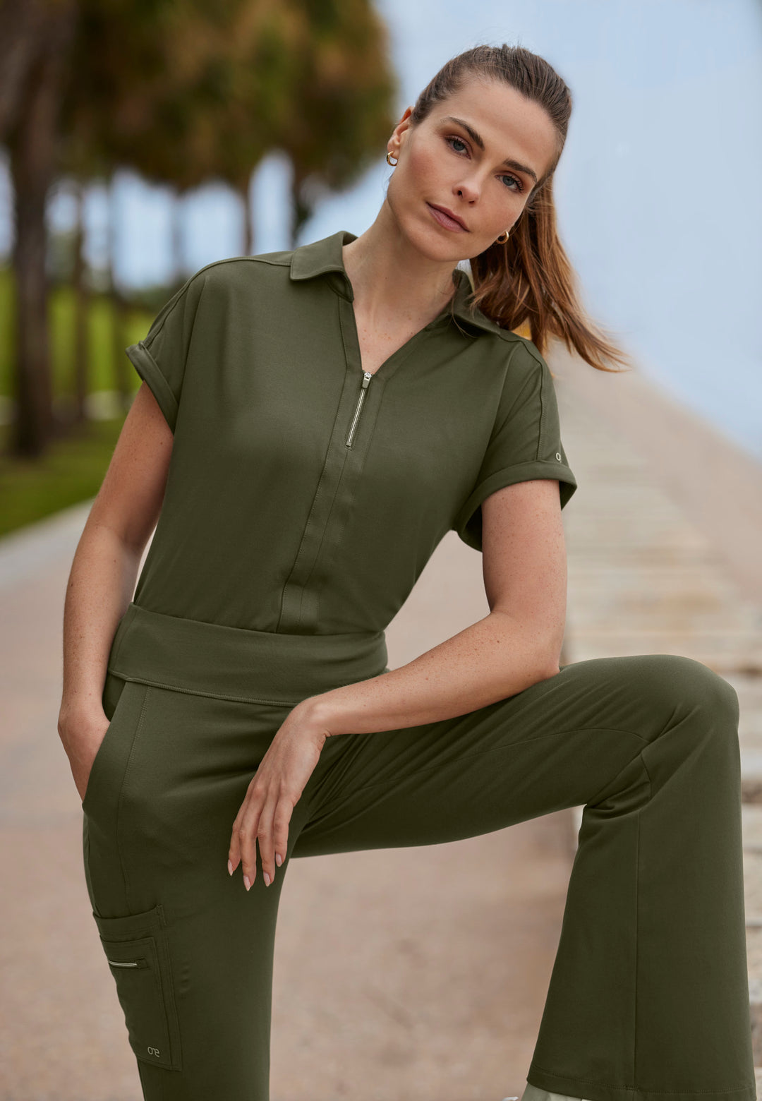 Engage Knit Top - Olive - Grey's Anatomy Scrubs